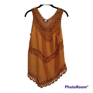 Vivid Importers mustard‎ yellow boho sleeveless V-Neck top